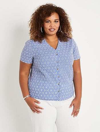 Blusa larga bordada con cuello en V - Afibel