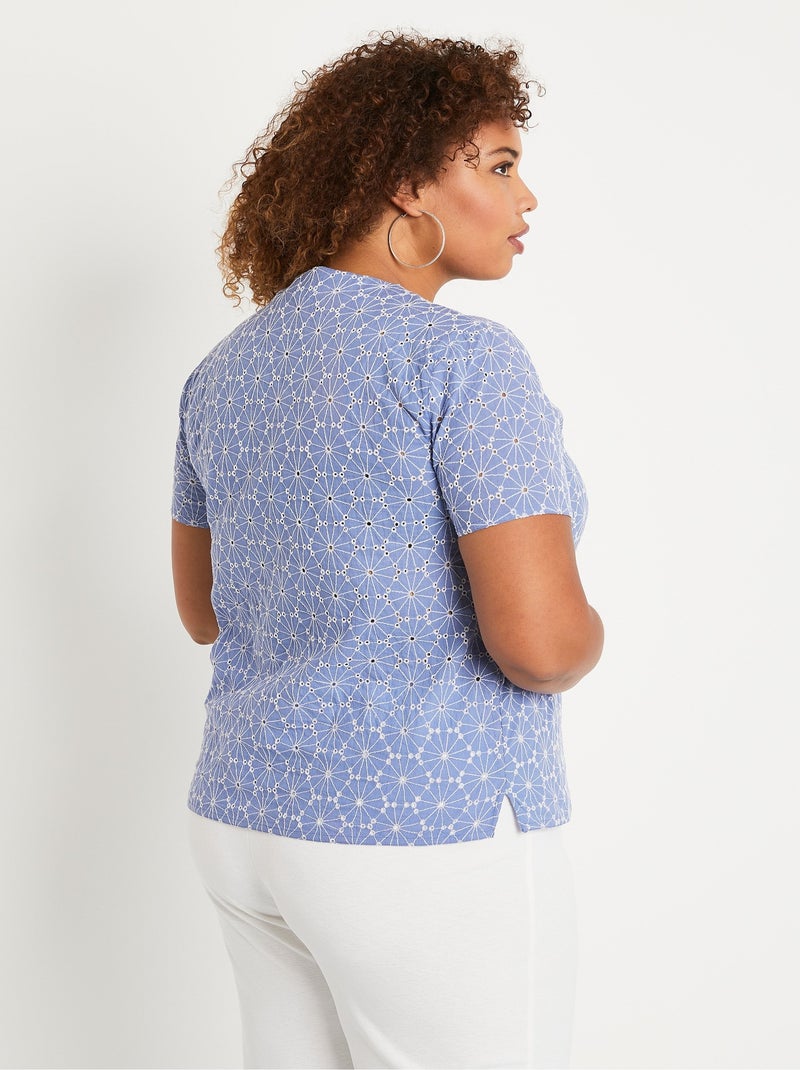 Blusa larga bordada con cuello en V - Afibel Azul - Kiabi