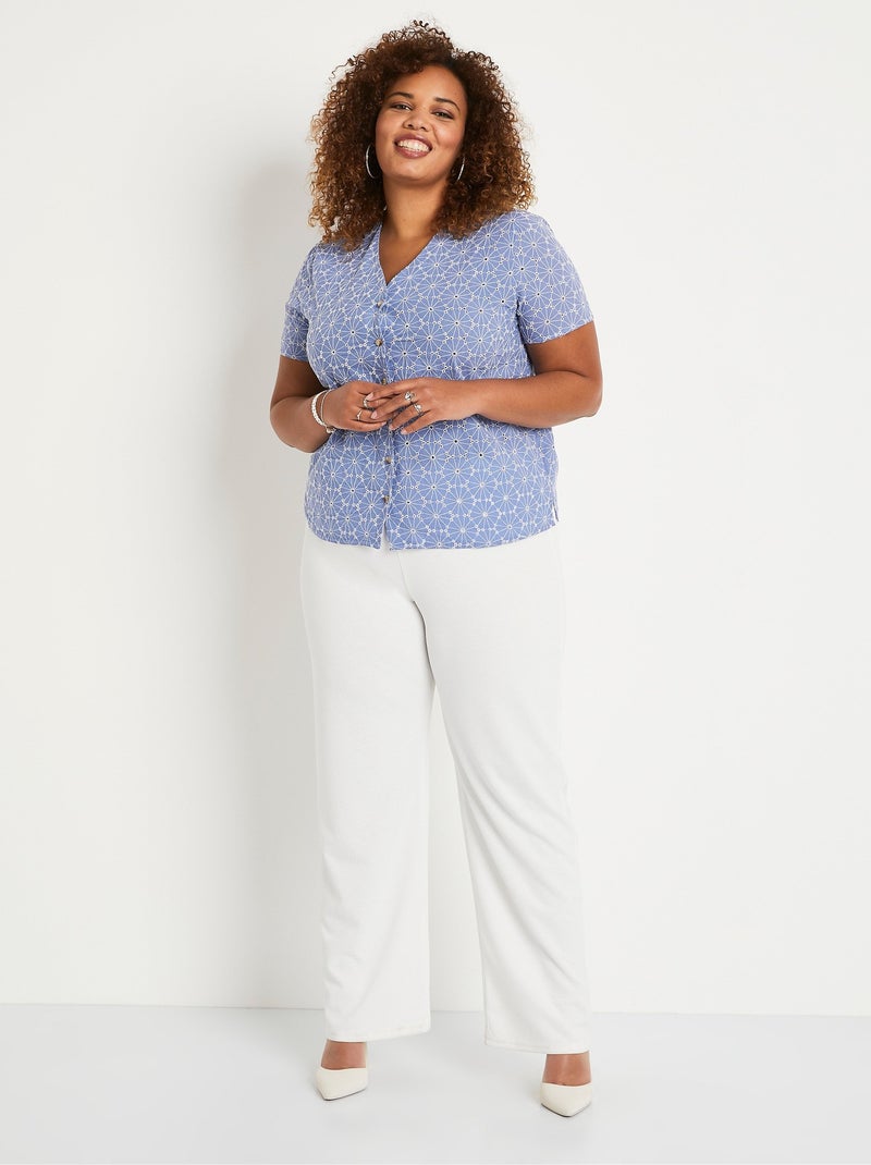Blusa larga bordada con cuello en V - Afibel Azul - Kiabi