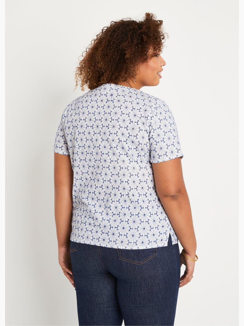 Blusa larga bordada con cuello en V - Afibel Blanco - Kiabi