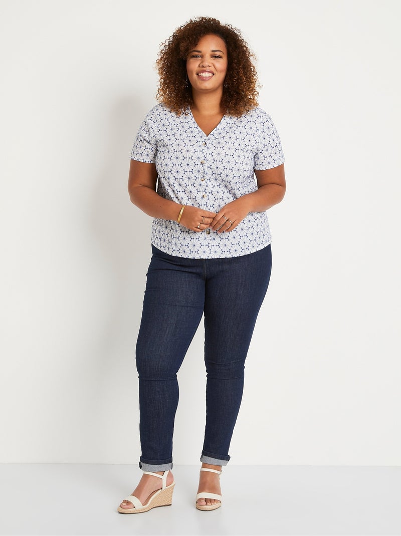 Blusa larga bordada con cuello en V - Afibel Blanco - Kiabi