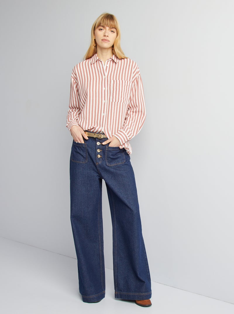 Blusa larga con bolsillo en el pecho con un 20 % de lino BEIGE - Kiabi