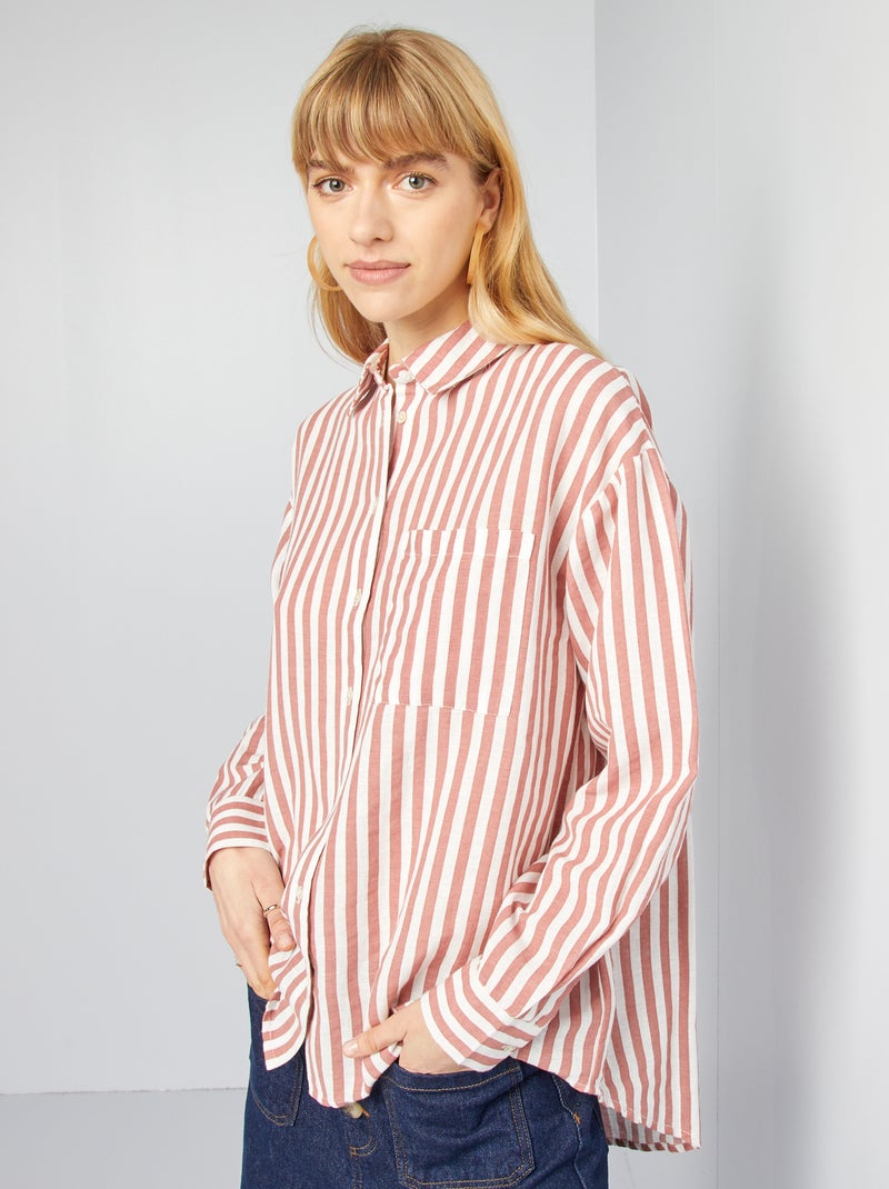 Blusa larga con bolsillo en el pecho con un 20 % de lino BEIGE - Kiabi