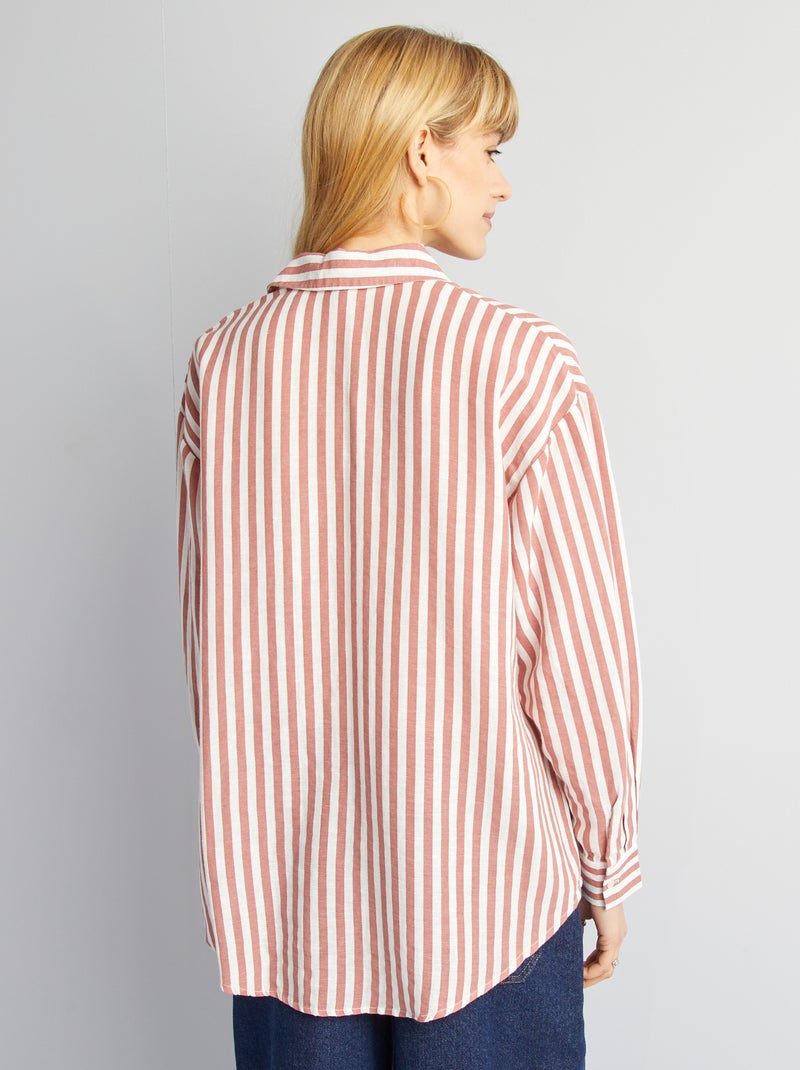 Blusa larga con bolsillo en el pecho con un 20 % de lino BEIGE - Kiabi