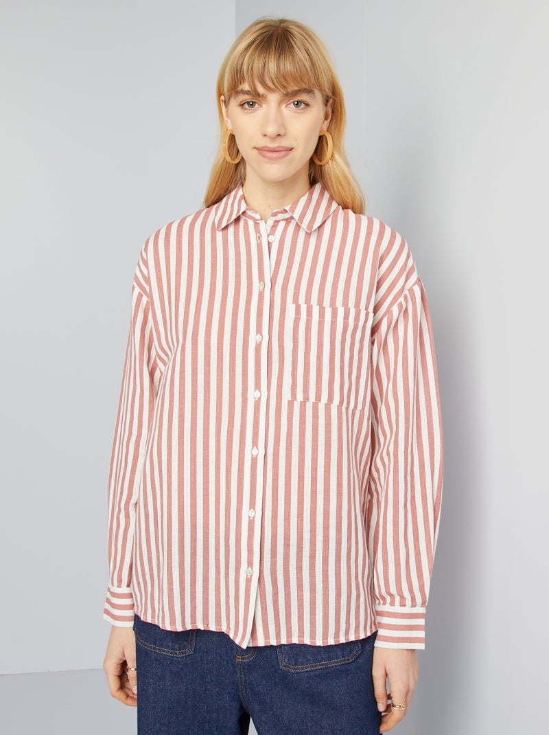 Blusa larga con bolsillo en el pecho con un 20 % de lino BEIGE - Kiabi