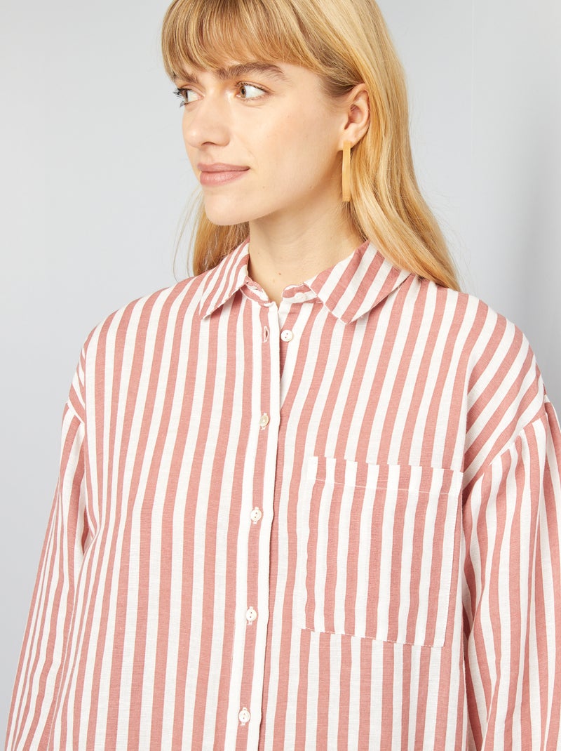 Blusa larga con bolsillo en el pecho con un 20 % de lino BEIGE - Kiabi