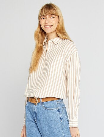 Blusa larga con bolsillo en el pecho con un 20 % de lino