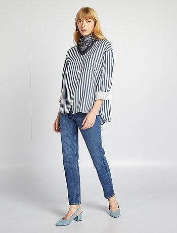 Blusa larga con bolsillo en el pecho con un 20 % de lino