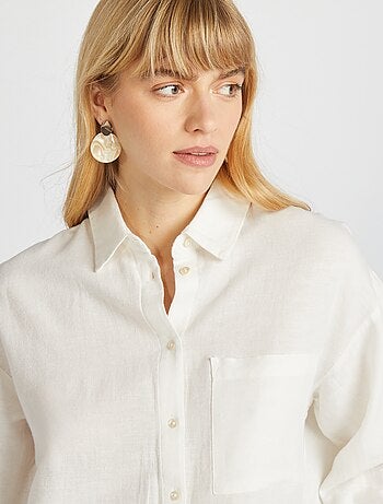 Blusa larga con bolsillo en el pecho con un 20 % de lino