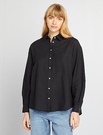 Blusa larga con bolsillo en el pecho con un 20 % de lino