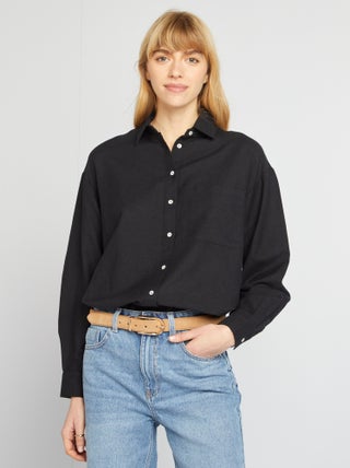 Blusa larga con bolsillo en el pecho con un 20 % de lino