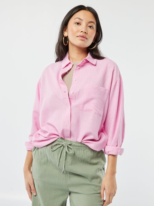 Blusa larga con bolsillo en el pecho con un 20 % de lino - Kiabi