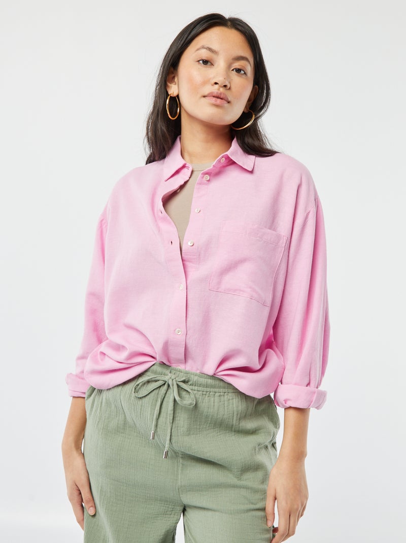 Blusa larga con bolsillo en el pecho con un 20 % de lino ROSA - Kiabi