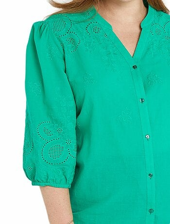 Blusa larga de algodón bordada con manga 3/4 - Afibel