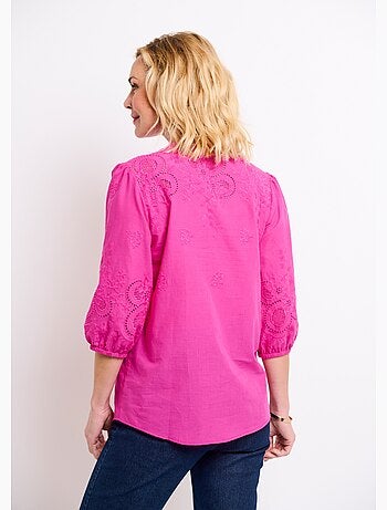 Blusa larga de algodón bordada con manga 3/4 - Afibel