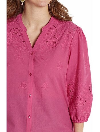 Blusa larga de algodón bordada con manga 3/4 - Afibel