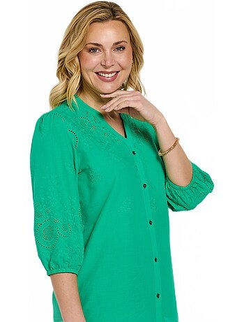 Blusa larga de algodón bordada con manga 3/4 - Afibel