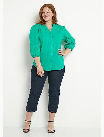 Blusa larga de algodón bordada con manga 3/4 - Afibel