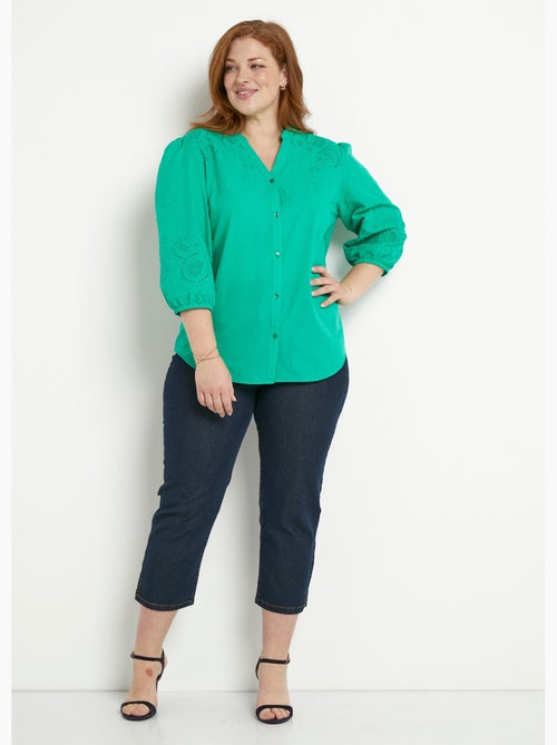 Blusa larga de algodón bordada con manga 3/4 - Afibel - Kiabi