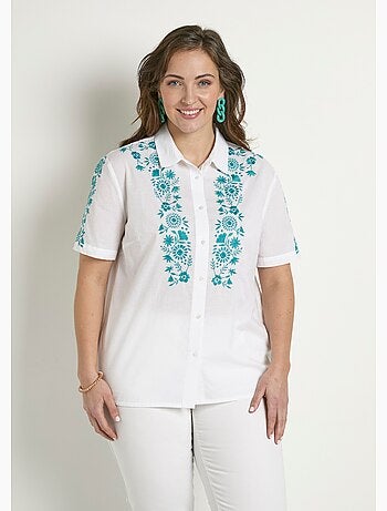 Blusa larga de algodón bordada con mangas cortas - Afibel