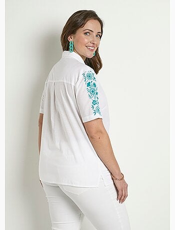 Blusa larga de algodón bordada con mangas cortas - Afibel