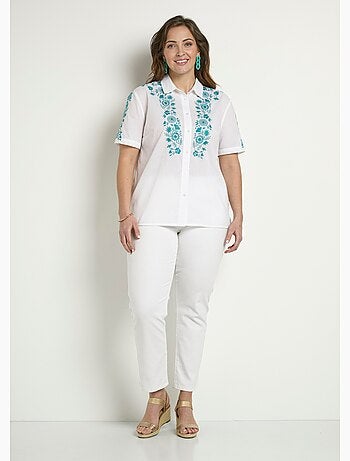 Blusa larga de algodón bordada con mangas cortas - Afibel