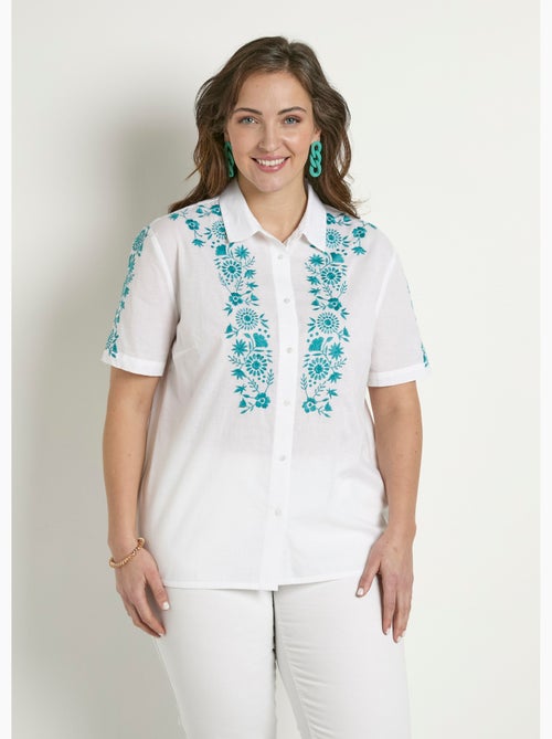 Blusa larga de algodón bordada con mangas cortas - Afibel - Kiabi