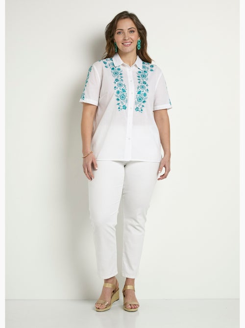 Blusa larga de algodón bordada con mangas cortas - Afibel - Kiabi