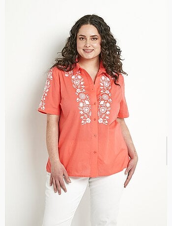 Blusa larga de algodón bordada con mangas cortas - Afibel