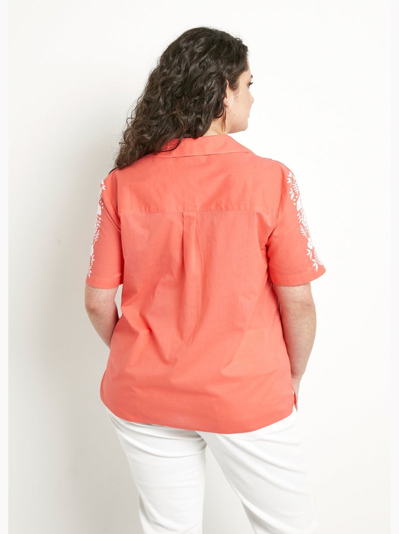 Blusa larga de algodón bordada con mangas cortas - Afibel Coral - Kiabi