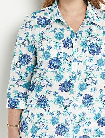 Blusa larga de algodón con botones y estampado floral - Afibel