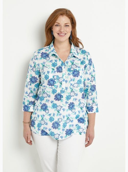 Blusa larga de algodón con botones y estampado floral - Afibel - Kiabi
