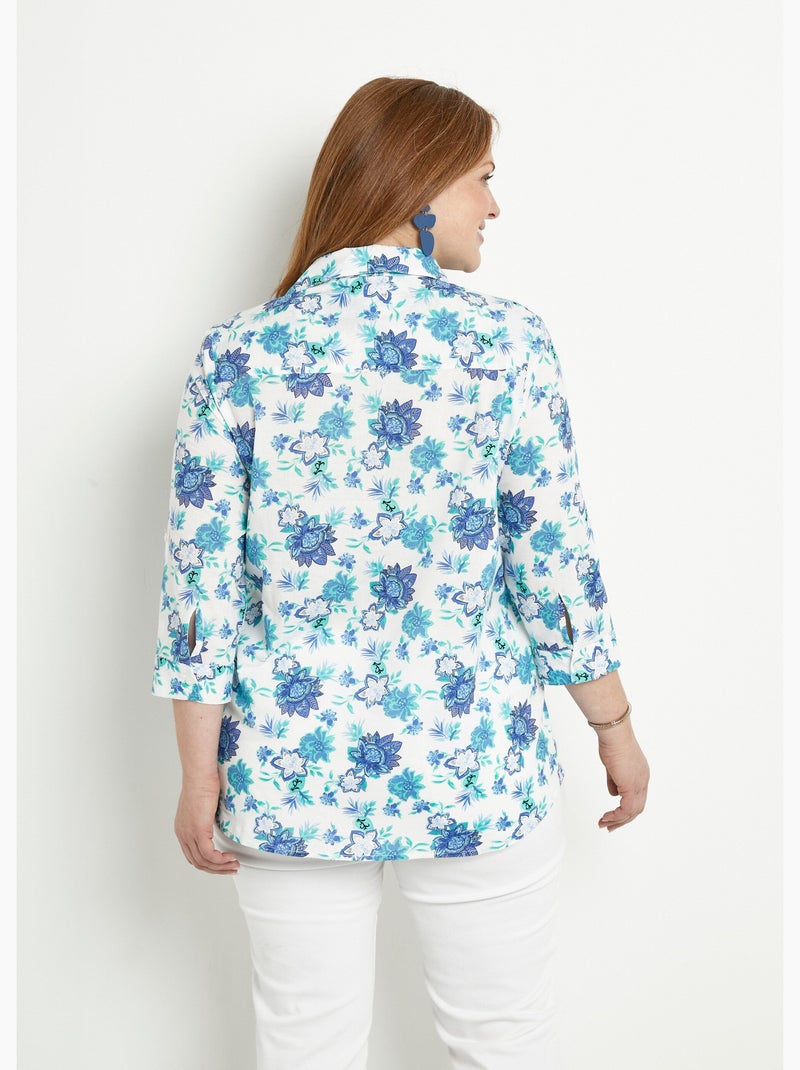Blusa larga de algodón con botones y estampado floral - Afibel Azul - Kiabi