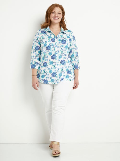 Blusa larga de algodón con botones y estampado floral - Afibel - Kiabi