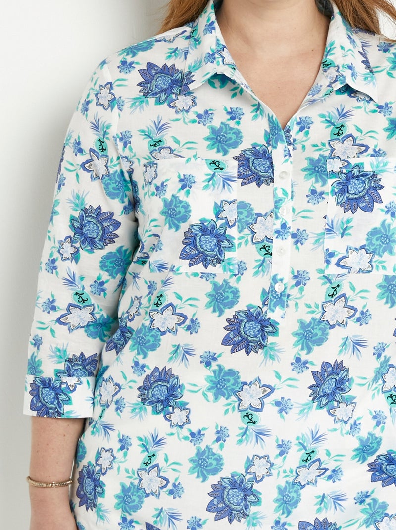 Blusa larga de algodón con botones y estampado floral - Afibel Azul - Kiabi
