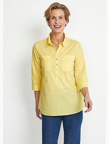 Blusa larga de algodón estampada con botones - Afibel