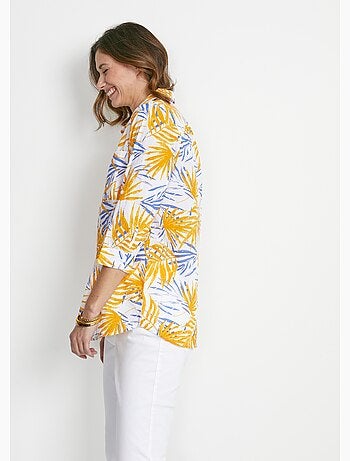 Blusa larga de algodón estampada con botones - Afibel