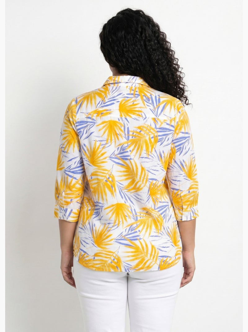 Blusa larga de algodón estampada con botones - Afibel Amarillo - Kiabi