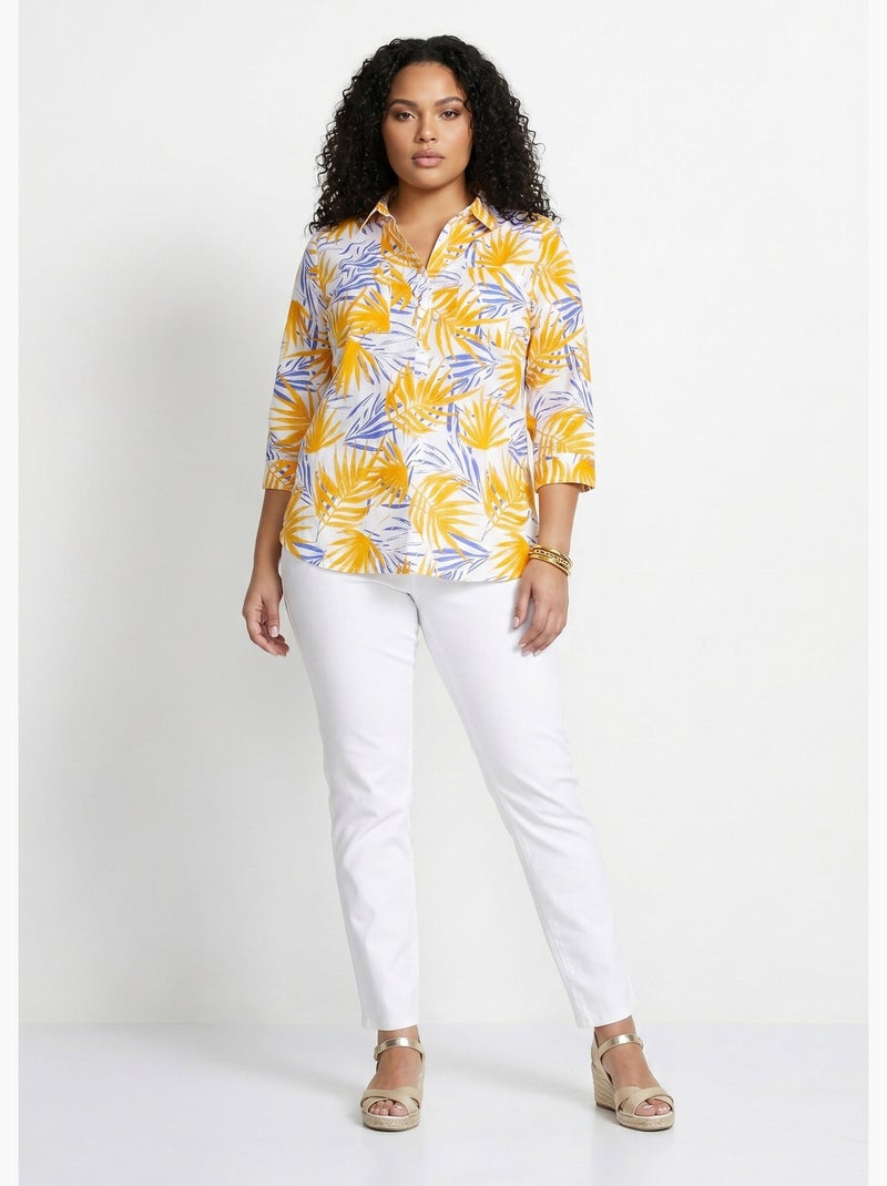 Blusa larga de algodón estampada con botones - Afibel Amarillo - Kiabi