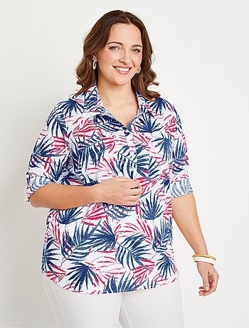 Blusa larga de algodón estampada con botones - Afibel