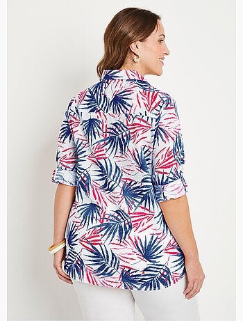 Blusa larga de algodón estampada con botones - Afibel