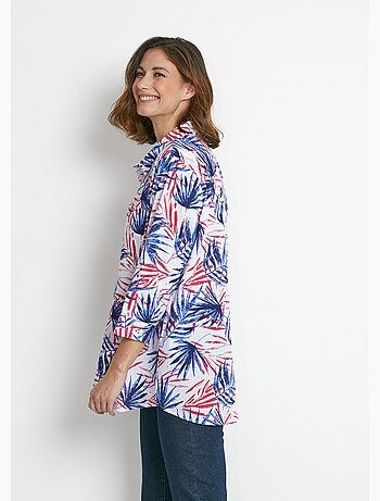 Blusa larga de algodón estampada con botones - Afibel