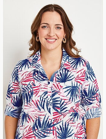 Blusa larga de algodón estampada con botones - Afibel