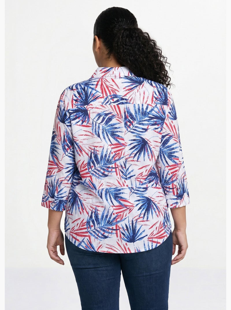 Blusa larga de algodón estampada con botones - Afibel Azul - Kiabi