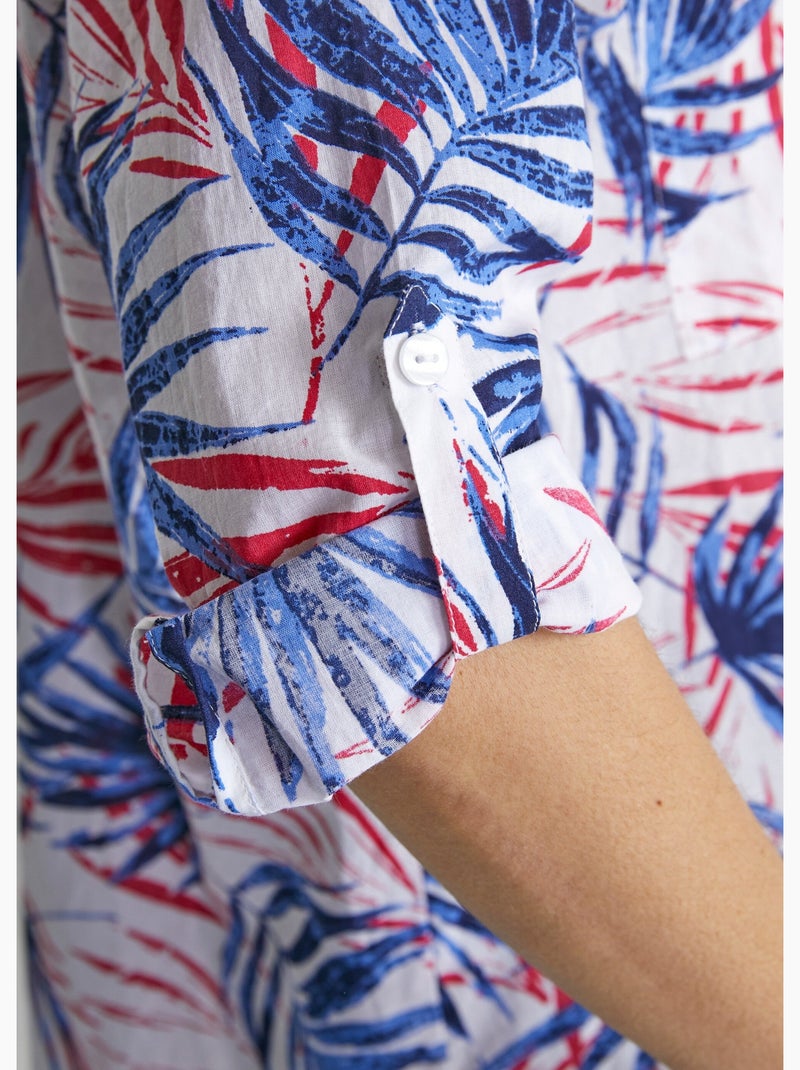 Blusa larga de algodón estampada con botones - Afibel Azul - Kiabi