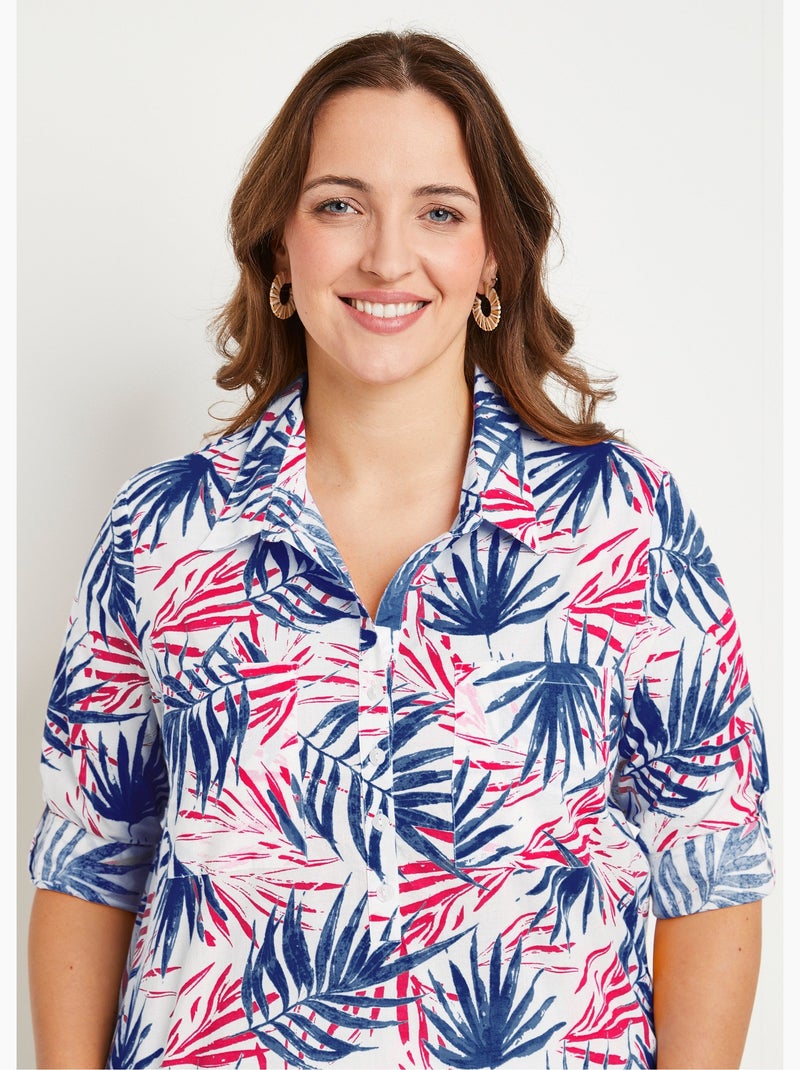 Blusa larga de algodón estampada con botones - Afibel Azul - Kiabi