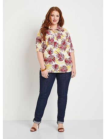 Blusa larga de algodón estampada con botones - Afibel