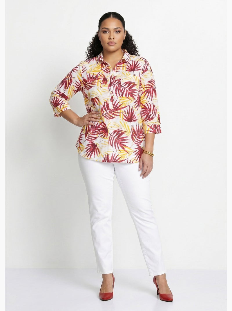 Blusa larga de algodón estampada con botones - Afibel Rojo - Kiabi