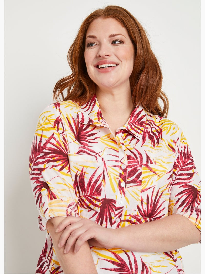 Blusa larga de algodón estampada con botones - Afibel Rojo - Kiabi