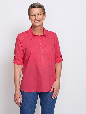 Blusa larga de algodón estampada con botones - Afibel